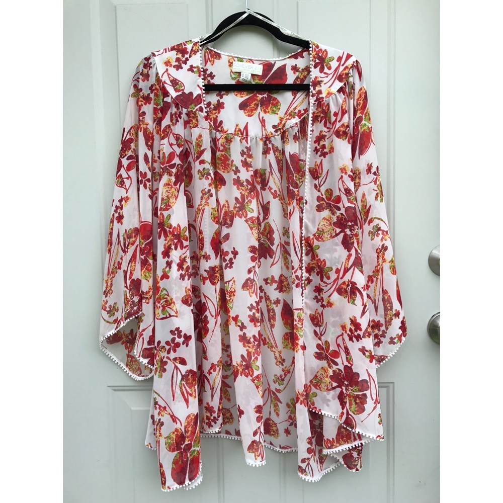 Plus size floral kimono