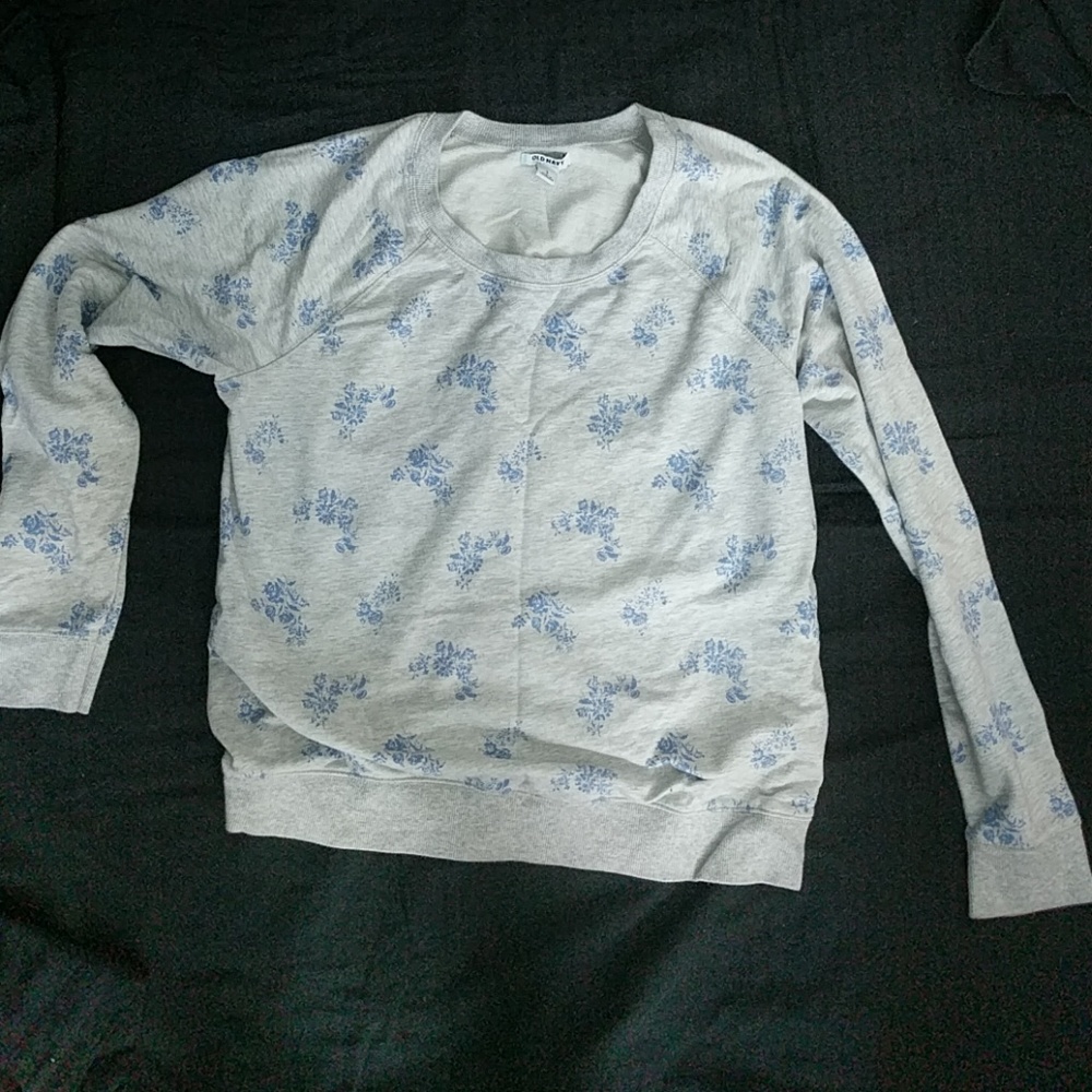 Grey Crew Neck with Blue Floral Pattern