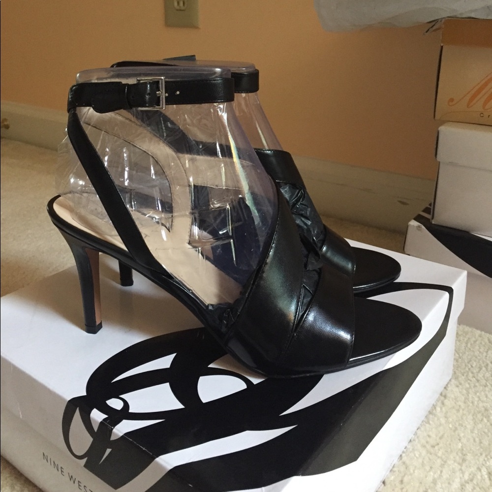 Nine West black strappy heels