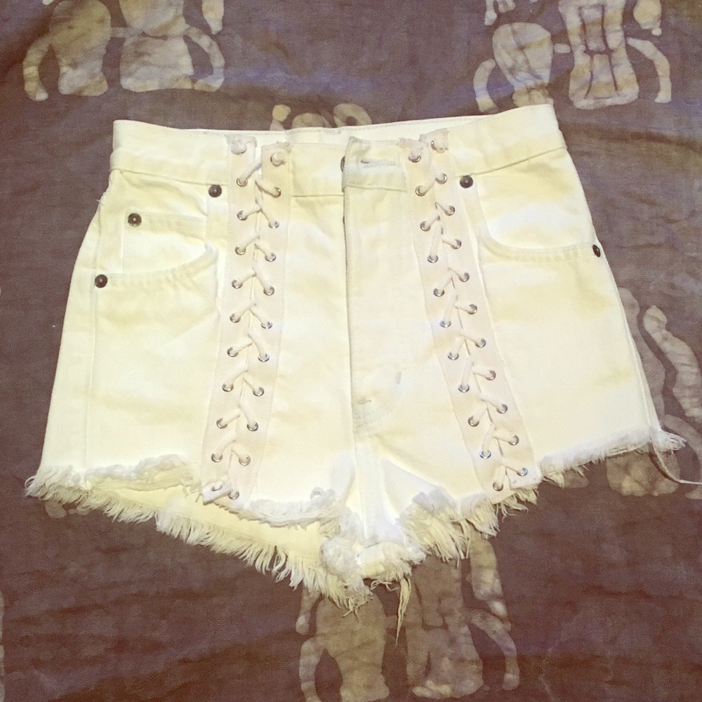 LF White Front Lace Up Denim Short