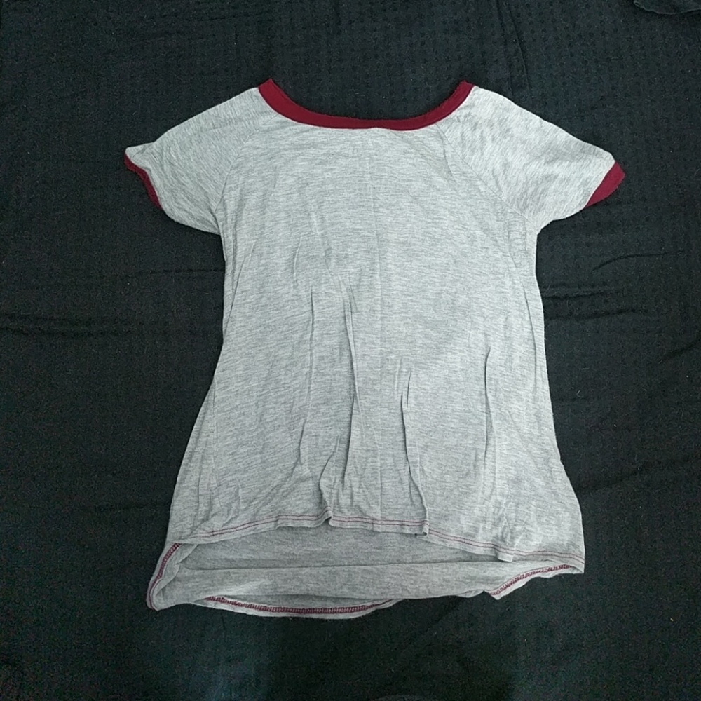 Grey and Maroon Ringer Tee