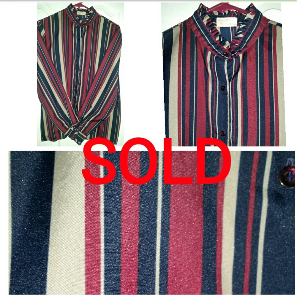 Striped Vintage Ruffle Print Top (Has all buttons)