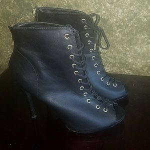 Peep toe tie up heels