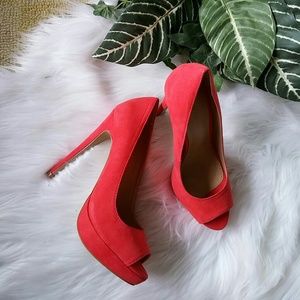 Express coral peep toe heels