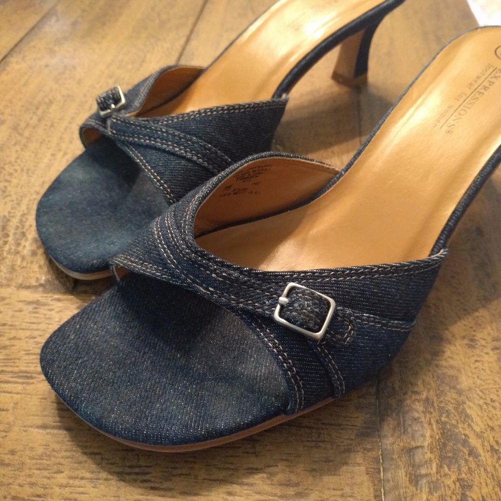 Expressions -  denim  sandals with 1 ½ " heel
