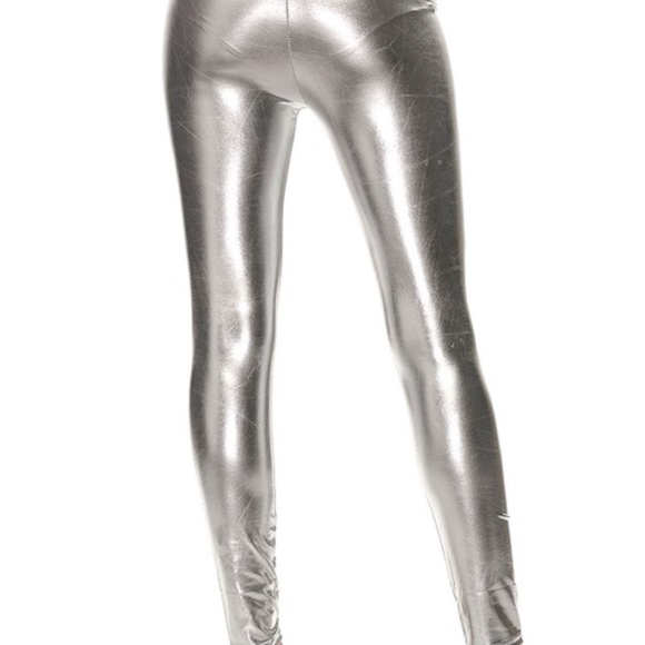 LAST ONE! Silver Faux Leather Leggings S/M - Picture 4 of 5