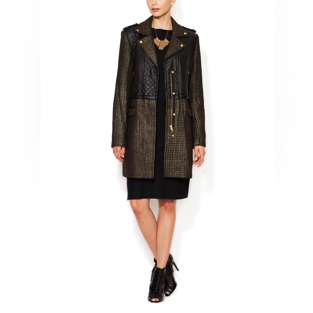 Walter Baker W118 "Elisa"  Leather Gold Tweed Coat