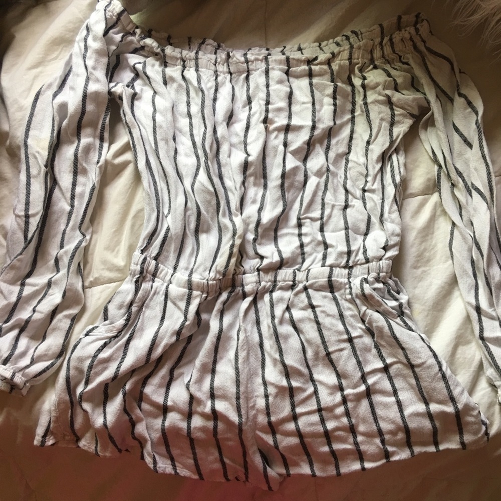 Tillys striped off the shoulder romper!