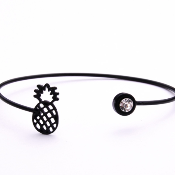 Silver Pineapple Crystal Open Bangle Bracelet - Picture 3 of 7