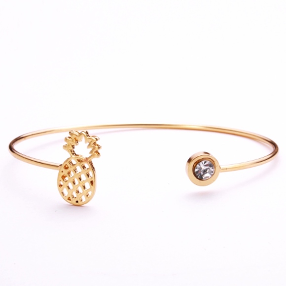 Silver Pineapple Crystal Open Bangle Bracelet - Picture 4 of 7