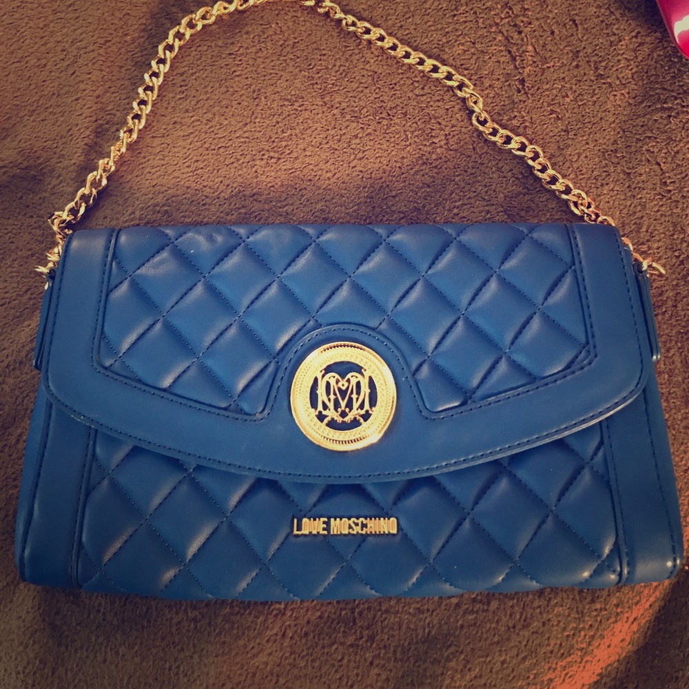 Small moschino shoulder bag in royal blue w/ gold