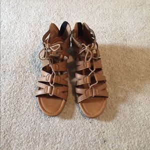 Lace up kitten wedge shoes