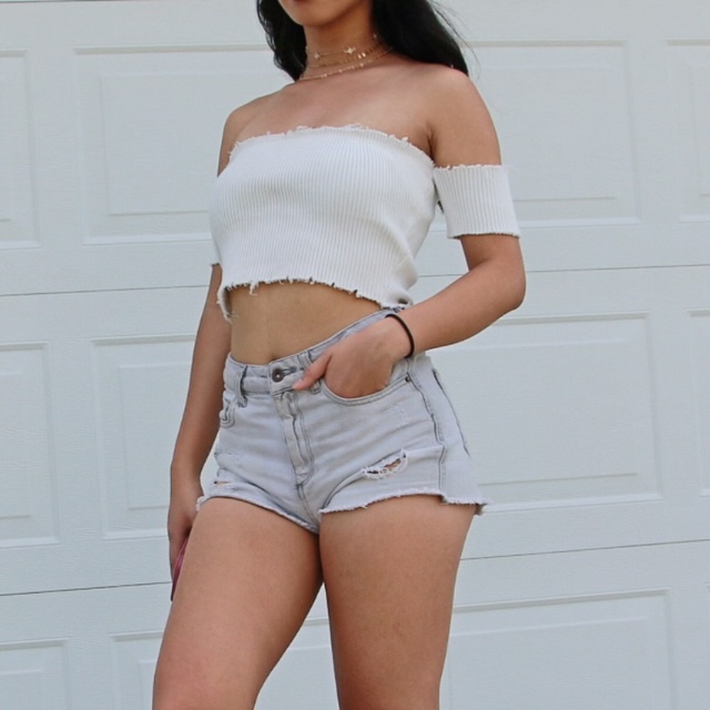 White Off Shoulder Cropped Top