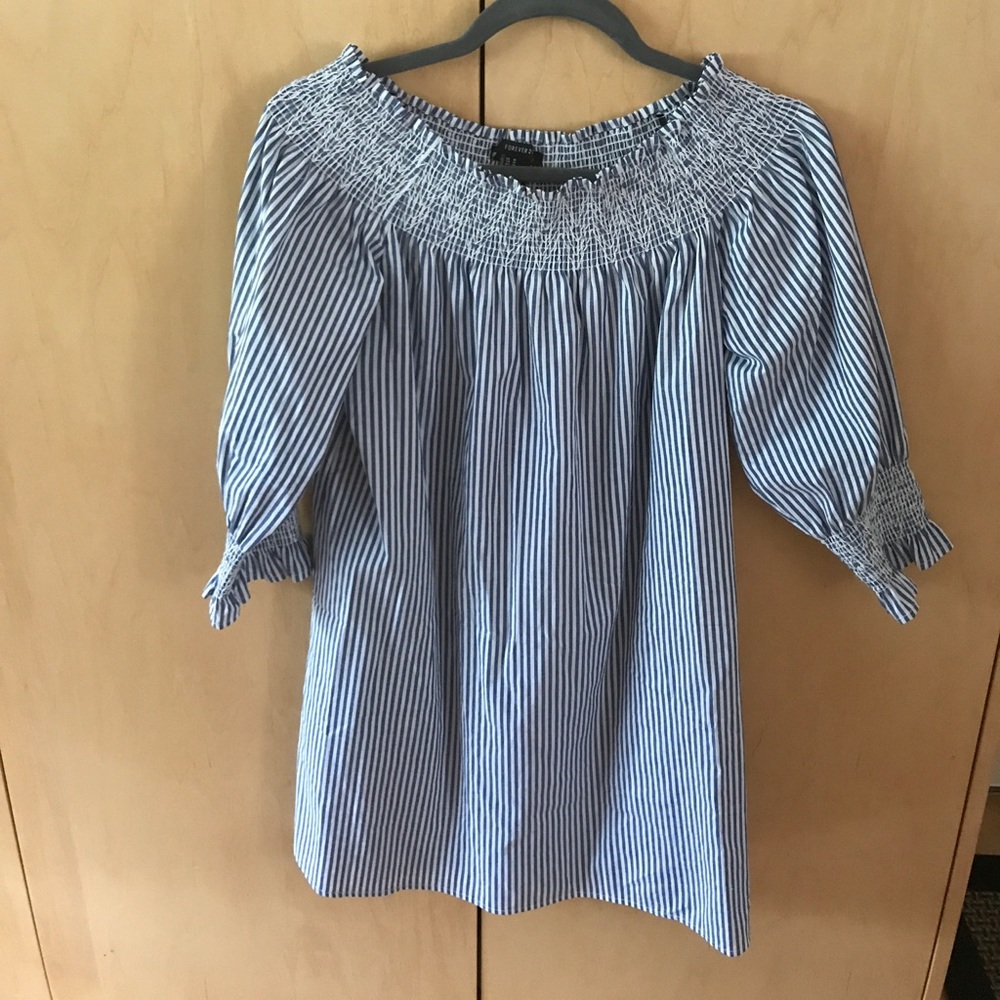 Off the shoulder seersucker dress