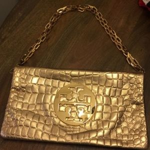Tory Burch Metallic Embossed Leather Reva Clutch