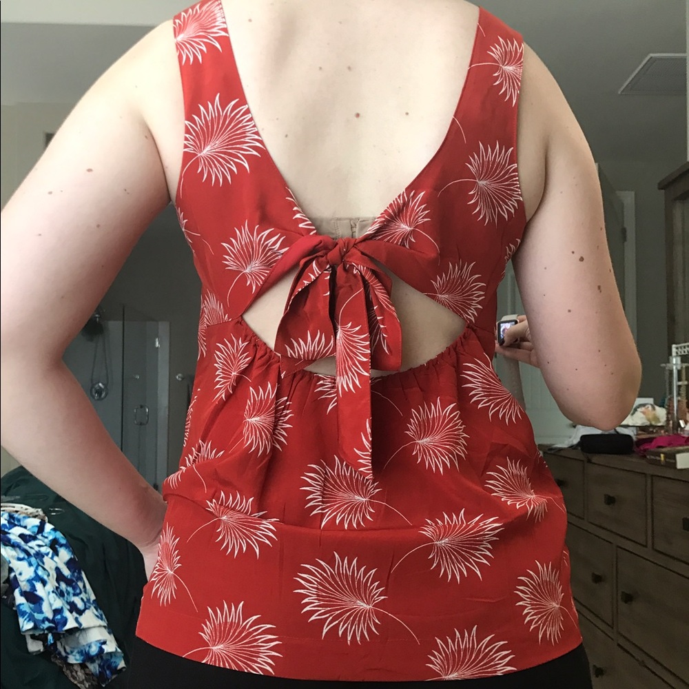 Madewell red and white silk backless bow tank