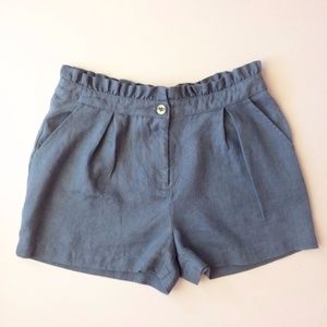 BCNU Shorts - BCNU Blue High-Waisted Linen Shorts BCNU Shorts - BCNU Blue High-Waisted Linen Shorts
