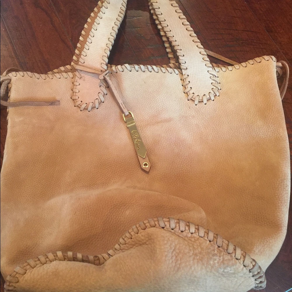 Tan Cole Haan suede Tote with small cosmetic bag
