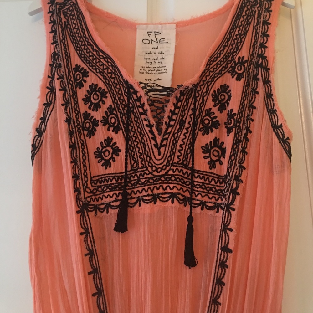 Free people elastic waist salmon boho dress