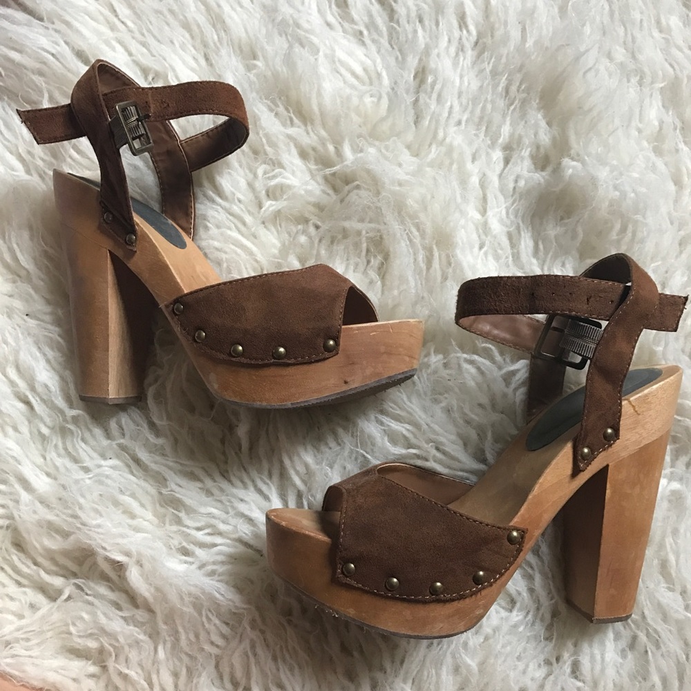 Brown faux suede clogs
