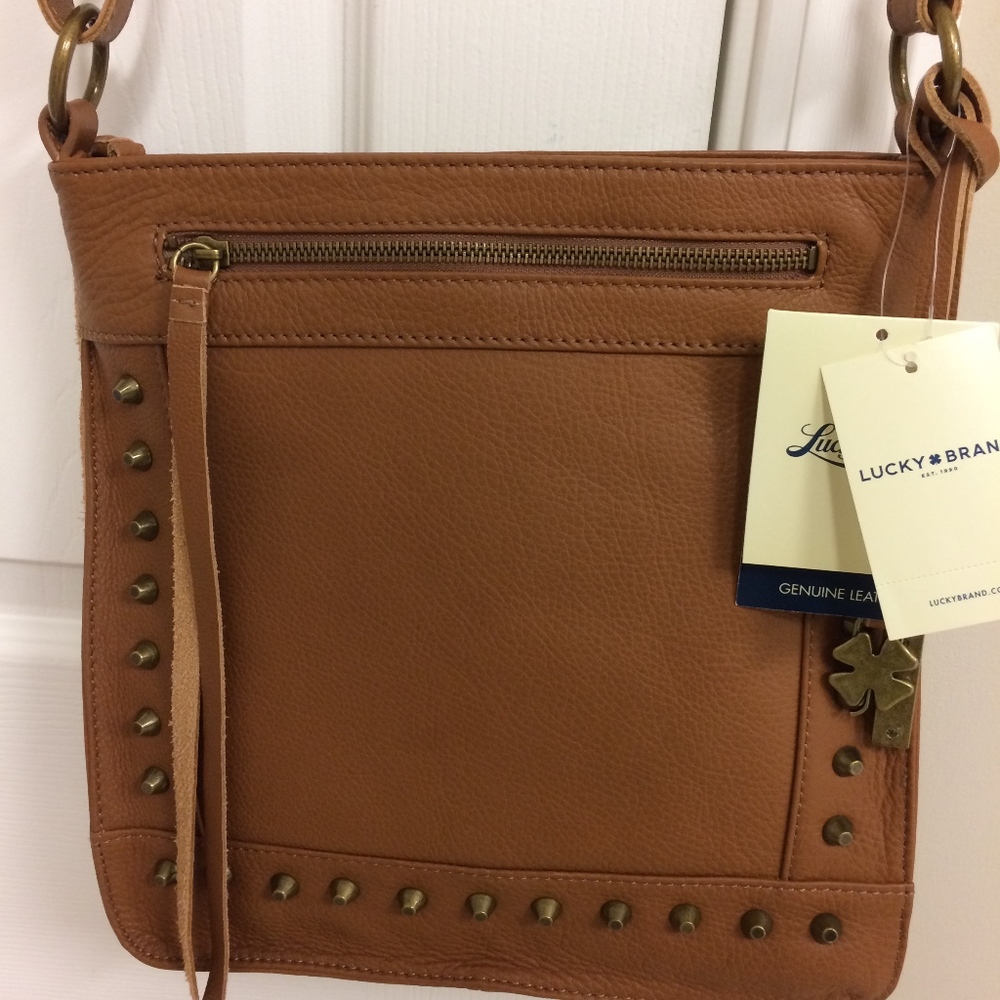 New Lucky Brand Saddle Studded Leather Crossbody