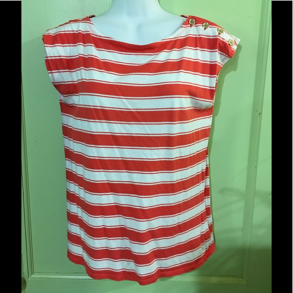TALBOTS - Pink & White Nautical Striped Top