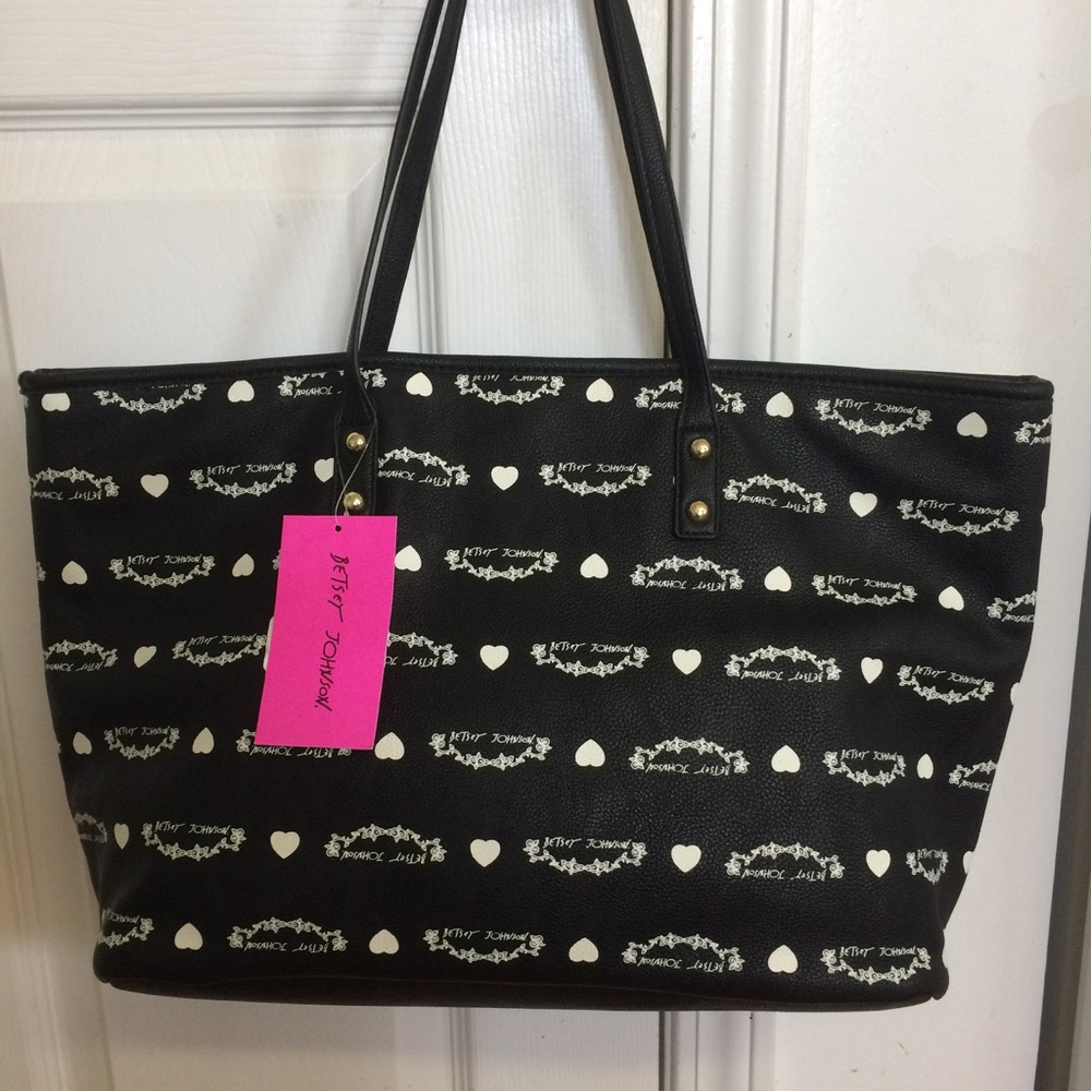 New Betsy Johnson Signature Logo Stud Tote - Picture 2 of 4
