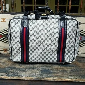 Vintage 1980s Gucci Navy Blue Logo Suitcase