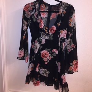 Black, floral print dress