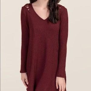 SOLD Francesca's Wine Knit Lace Shoulder Dress NWT