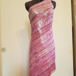 Kay Unger Off Shoulder Sequin Cocktail Dress