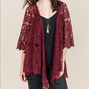 🆕 Francesca's Wine Lace Kimono NWT