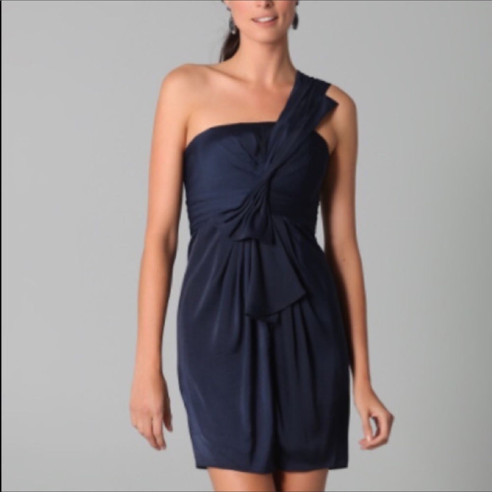 BCBG navy one shoulder cocktail dress size 6