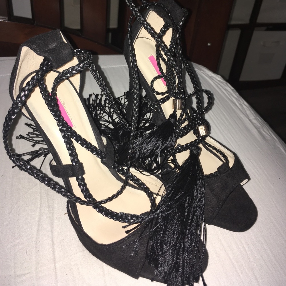 Black leather short heels
