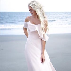 Pink ruffle off-the-shoulder maxi