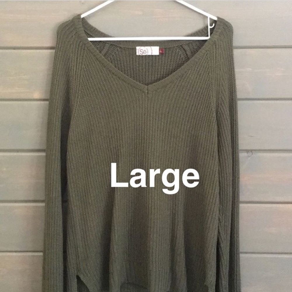Olive Green Oversized V-Neck Sweater