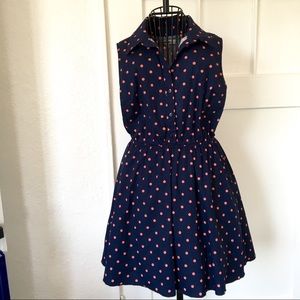 BAILEY BLUE Navy Dress w/ pink polka dots Size M
