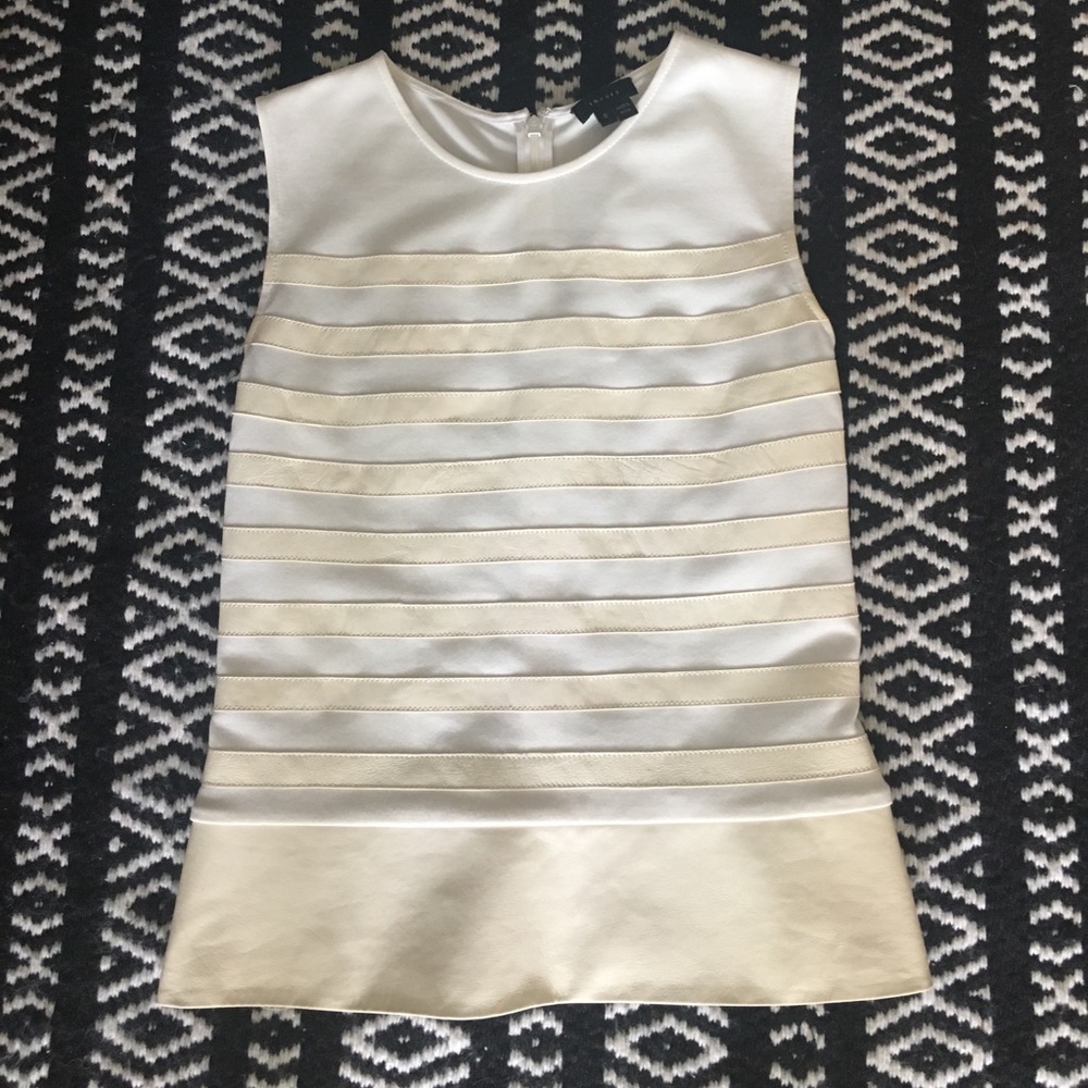 Cream leather striped theory sleeveless top