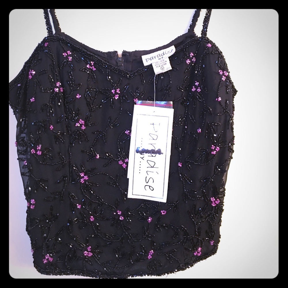 Sequined Tank Top with flowers