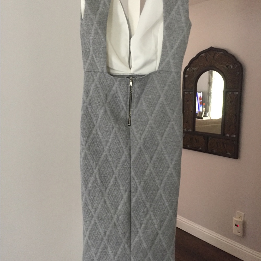 Grey deep plunge open back dress