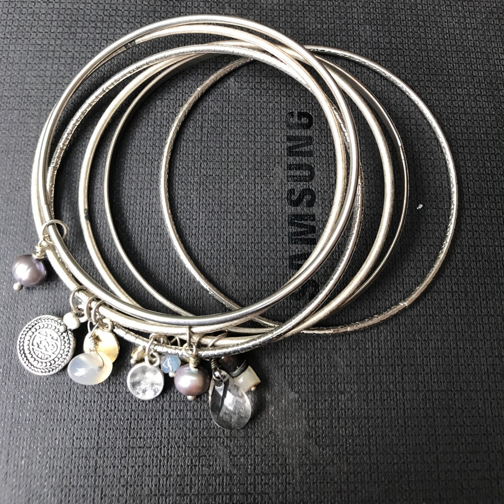 Silver tone charm bangles