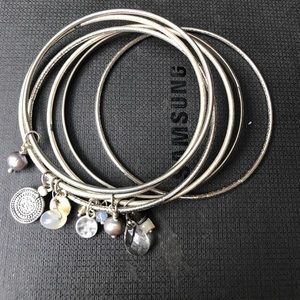 Silver tone charm bangles