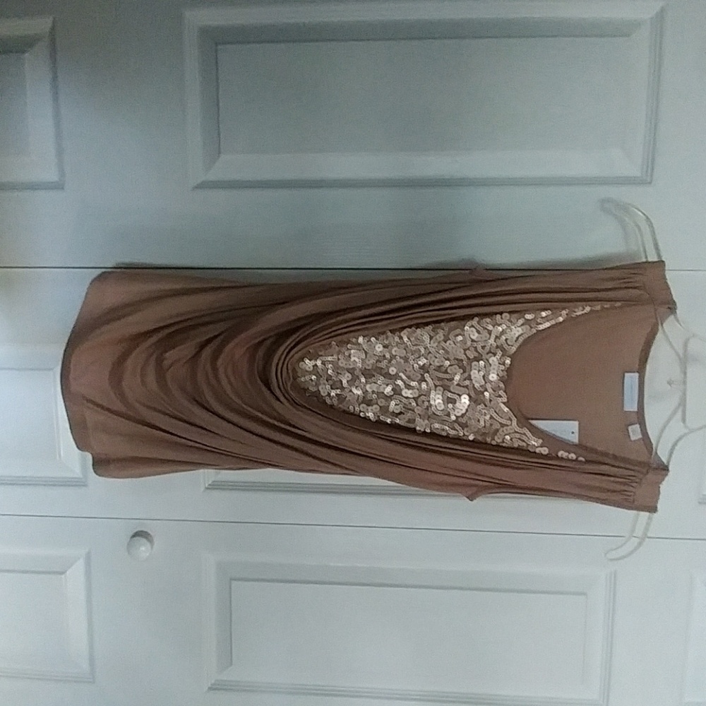 Champagne sequined sleeveless drape blouse