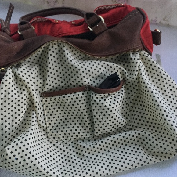 Linea Pelle Satchel Handbag Purse Bag Red Brown - Picture 5 of 8