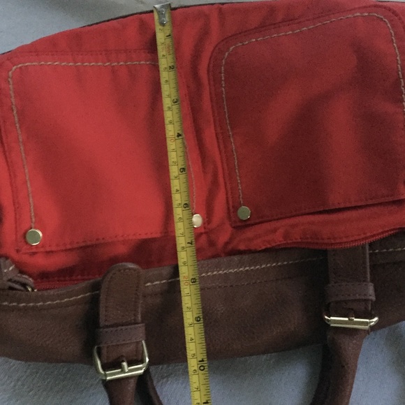 Linea Pelle Satchel Handbag Purse Bag Red Brown - Picture 6 of 8