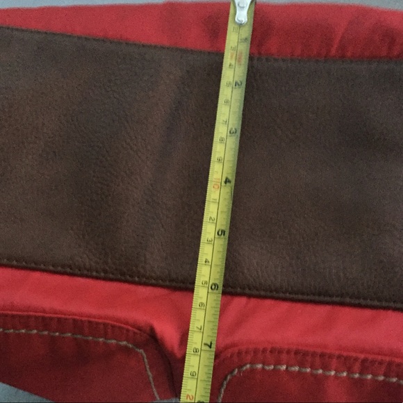 Linea Pelle Satchel Handbag Purse Bag Red Brown - Picture 7 of 8