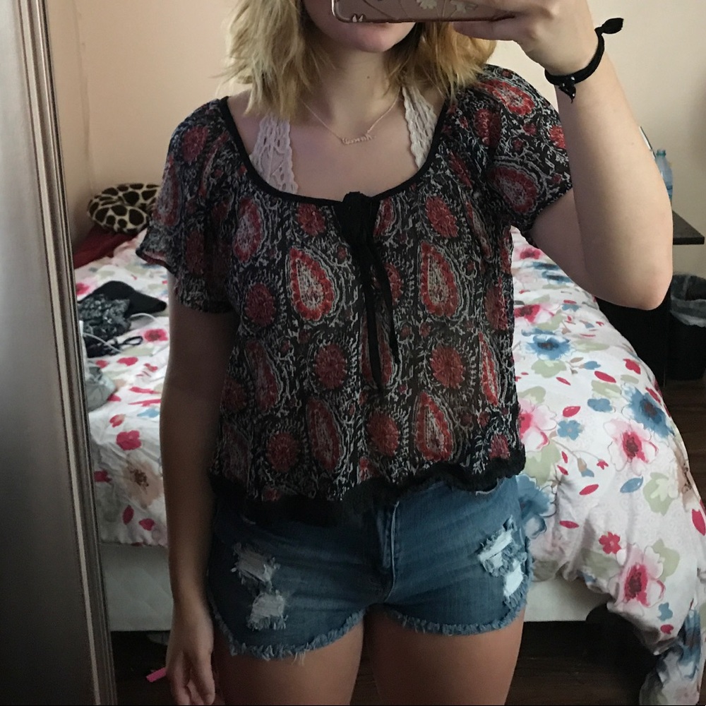 off-the-shoulder Paisley Blouse