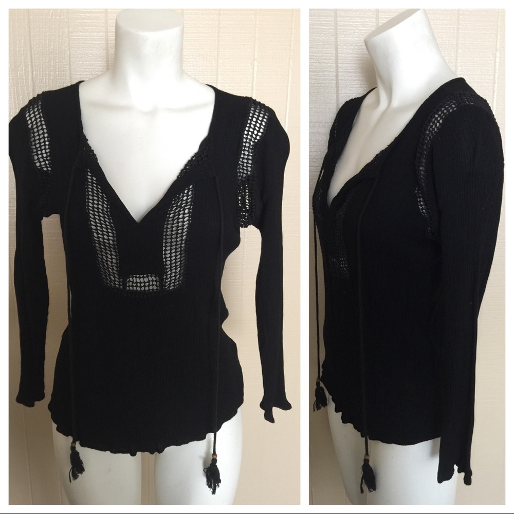 David Rainn Tassel Black Top Shirt M
