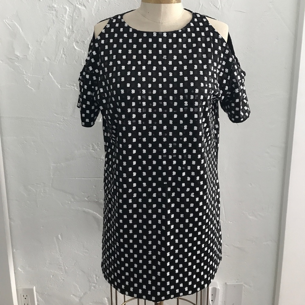Motel rocks black white cold shoulder sequin dress - Picture 1 of 6
