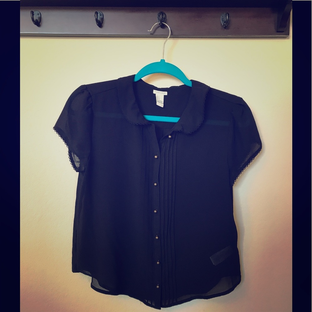 Forever 21 Black Button Up Sheer Blouse